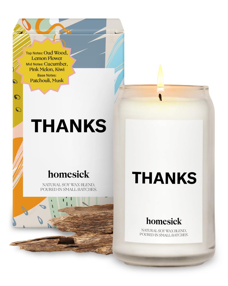 Homesick Scented Candles for Home (Thanks) - 13.75 oz Long-Lasting Soy Wax Blend Jar Candle Gifts for Women for All Occasions, 60-80 Hours Burn Time - Notes of Cucumber, Lemon & Patchouli - Image 1
